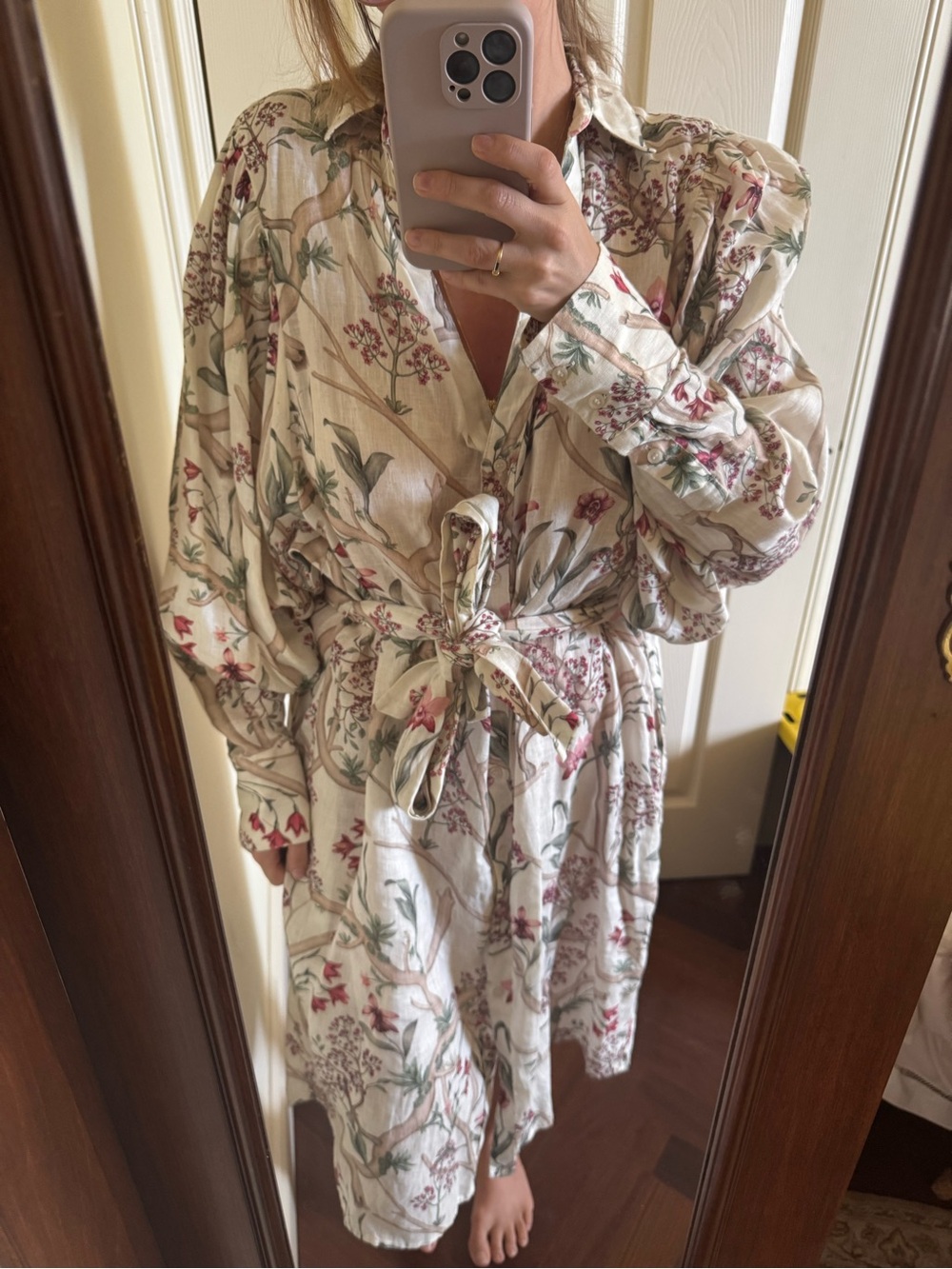 Johanna Ortiz x H&M Cream Floral Tie-Waist Shirt Robe